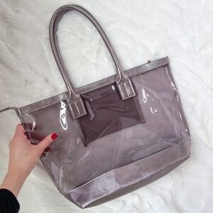 NEW Neiman Marcus Clear PVC Tote Bronze Handbag Shopper